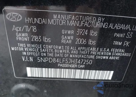 2018 Hyundai Elantra Value Edition из США, поврежденный, VIN 5NPD84LF5JH347250